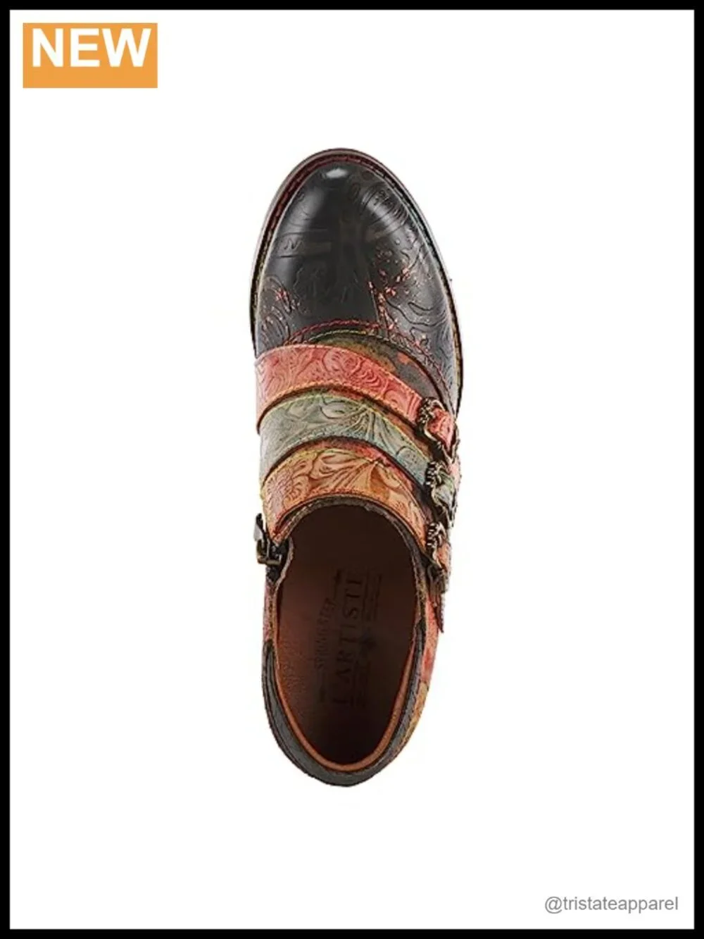 Women's Hand Painted Leather Ankle Booties with Buckle Zipper